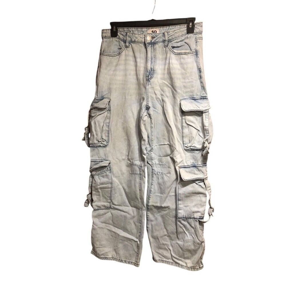 Light Blue Grunge Baggy Multi Pocket Oversize Hardware Carpenter Jeans Sz 15/32W